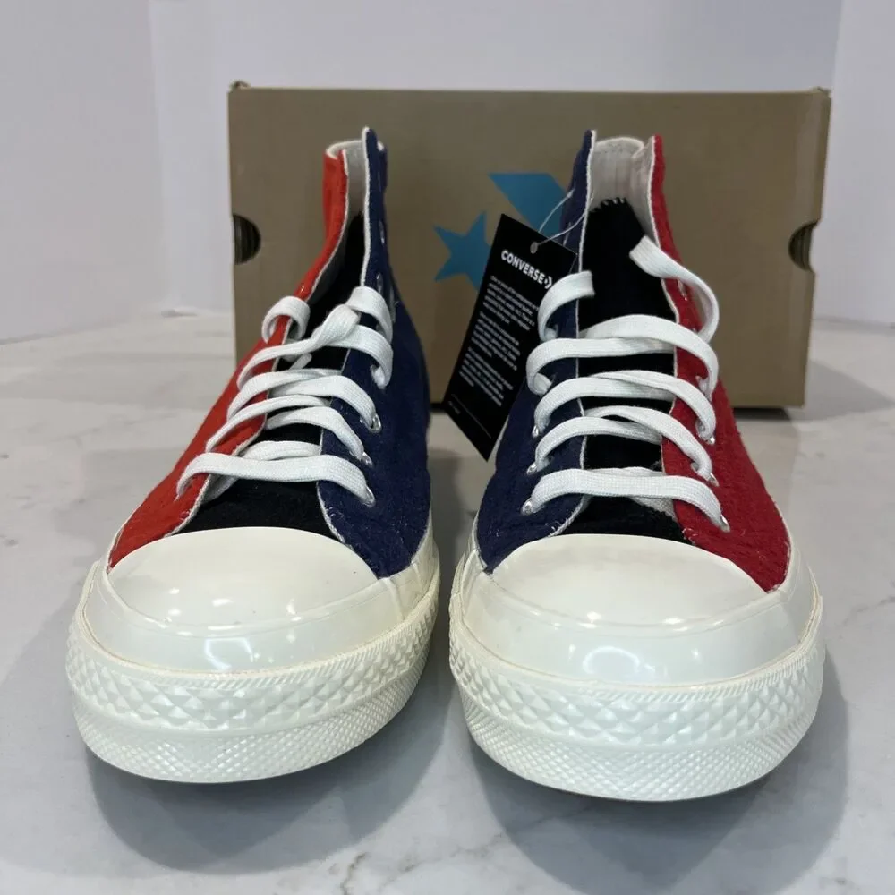 Converse NEW Chuck 70 Hi Red‎ Navy Black Fluff Fleece Shoes Sneakers M9.5 W11.5 - Picture 8 of 16